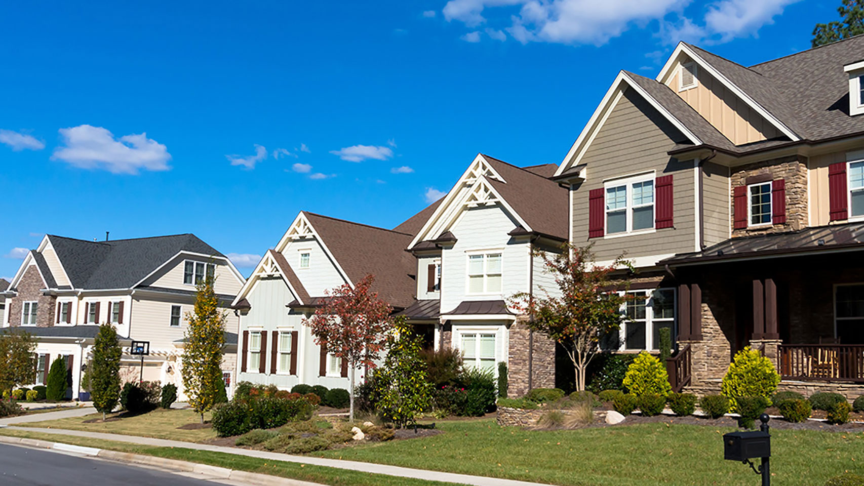 View of a quiet suburban neighborhood street