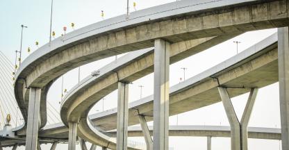 Photo of highway bridge from below