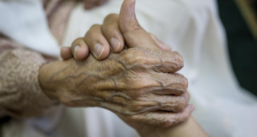 Old hand holding a young hand