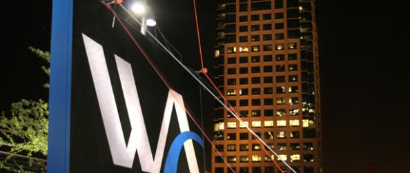 Western Santander Bank sign going up at CityScape building